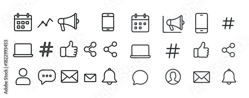 Business communication icons for social media and marketing tools