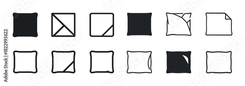 Twelve minimalist square and pillow icon set in black and white design