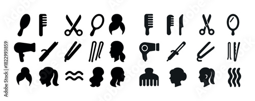 Hair salon tools and hairstyles icons collection