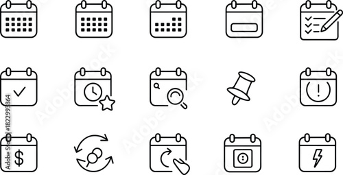 Set of Calendar Icons for Planning and Scheduling