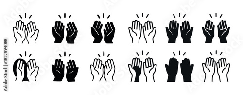 Set of applauding hands icons in various styles and colors