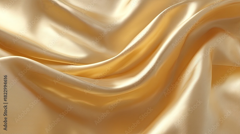 Fototapeta premium Luxurious Golden Satin Fabric Texture with Soft Ripples and Elegant Flow, Perfect for Fashion, Textiles, and Interior Design Projects