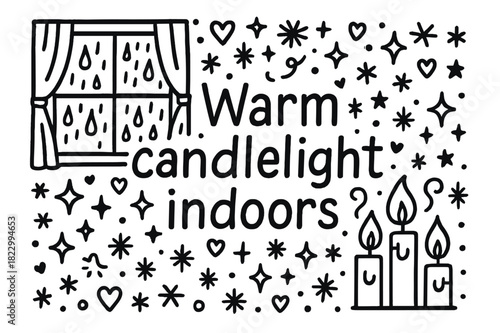 Warm Candle Glow. Warm candlelight indoors. Hand-drawn doodle illustration of Warm candlelight indoors. window