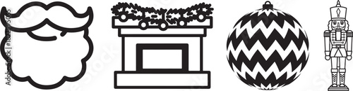 Simple Outline Christmas Holiday Icons Collection with Festive Elements