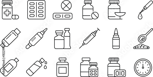 Set of Pharmaceutical Icons Medicine and Pills