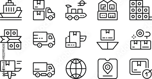 Shipping and delivery related outline icons