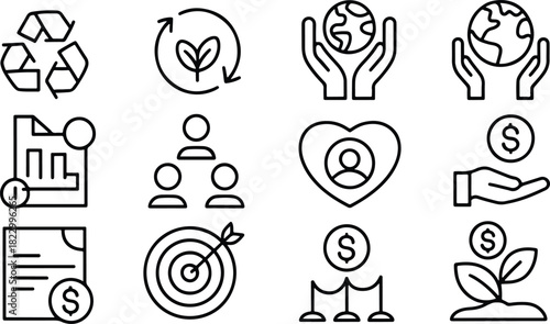 Social Responsibility and Environmental Protection Line Icons
