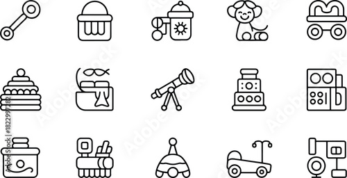 Toys Collection Line Icons Set Illustration