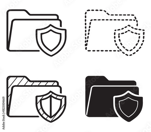 Four variations of a folder icon with a shield, representing data protection.