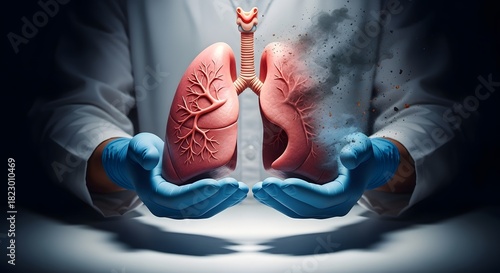 Conceptual image of lung health and damage depicting clean lungs and smoking effects in medical context for health awareness