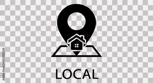 Black house location pin icon with the word local below