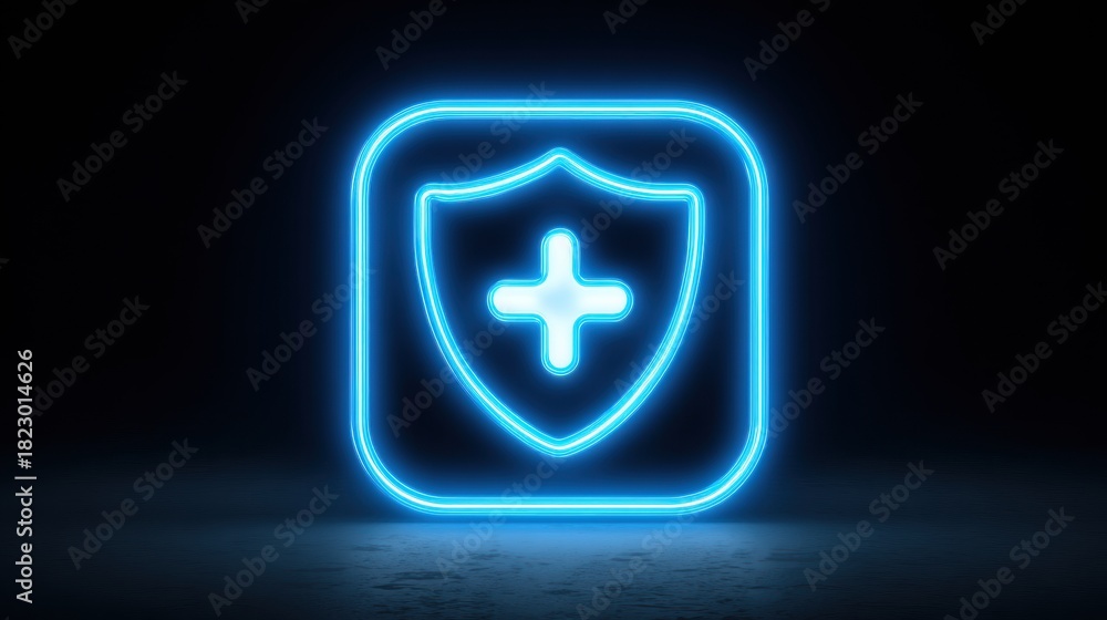 Fototapeta premium Encrypted Bluetooth Connection Icon With Shield Tag Highlights Device Pairing Protection in Neon Style