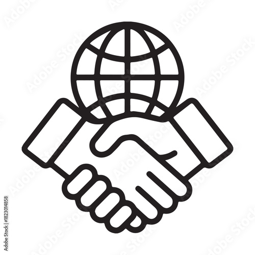 Global partnership and international business agreement handshake icon