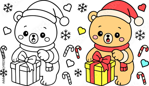 Adorable christmas bear with gifts winter wonderland cute illustration festive holiday environment whimsical concept perfect for seasonal decor