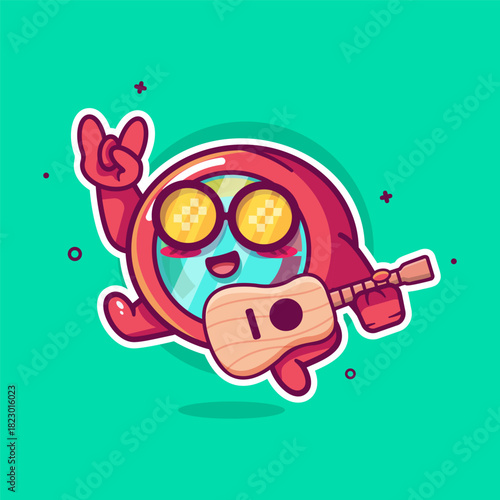 cool hygrometer character mascot playing guitar isolated cartoon