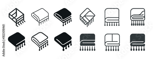 Set of blanket icons with fringe: various styles and designs