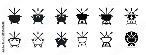 Set of kettle drum icons and illustrations in various styles
