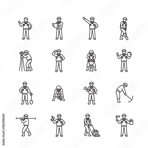 建設現場の作業員セット：作業、行動、危険な状況