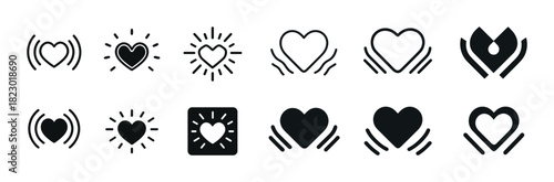 Set of heart and love icons - minimalist black and white symbol designs