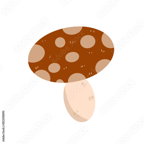 Simple cartoon mushroom with spotted brown cap. Flat design fungi icon.