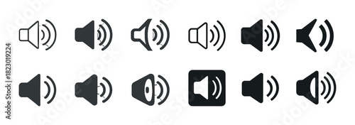 Set of audio volume icons in various designs and styles
