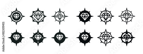 Vector diamond star tattoo designs in black and white