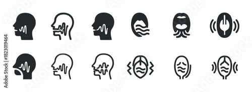Sound wave icon set representing hearing, listening, and sound transmission