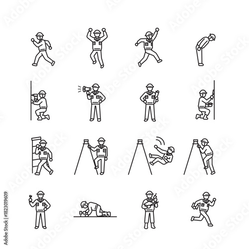 建設現場の作業員セット：作業、行動、危険な状況