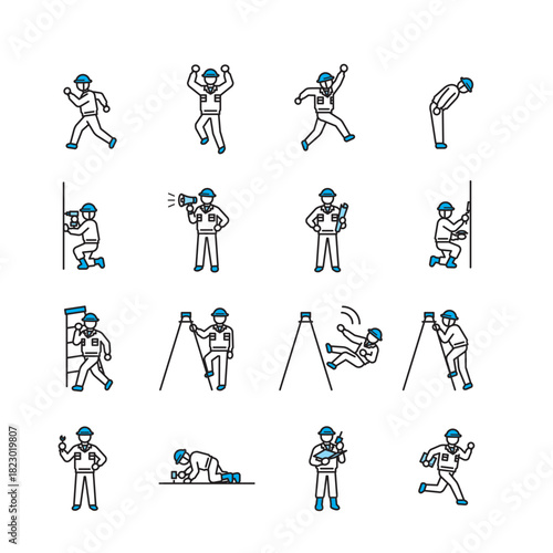 建設現場の作業員セット：作業、行動、危険な状況