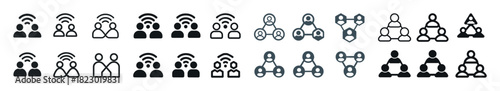 Collection of communication and connection icons in black and grey variants