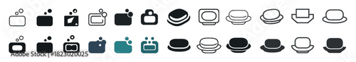 Minimalist icon set: communication and technology symbols in black and teal