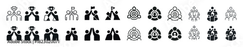 Abstract icon set of teams and leaders in various geometric designs