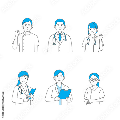 医療従事者と医師・看護師のセット（上半身）