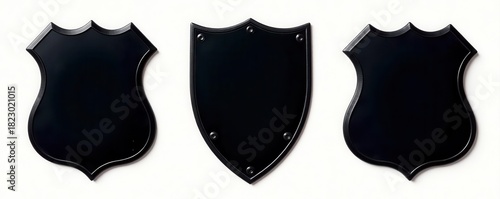 Vintage black police badge silhouettes; shield shapes, isolated , design element, patch, law