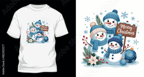 Cheerful snowmen family greeting card design for winter holiday season