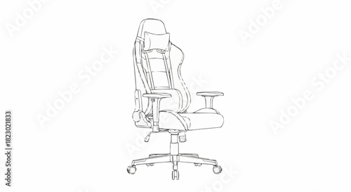 Detailed Line Art Drawing of a Modern Gaming Chair.
