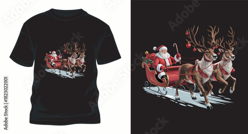 Santa claus in sleigh with reindeer riding for holiday