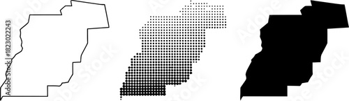 Western Sahara Map Vector Set Outline Halftone Silhouette