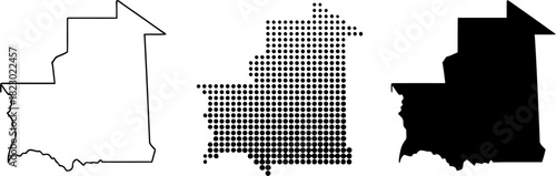 Mauritania Map Outline Dotted Silhouette Vector Set