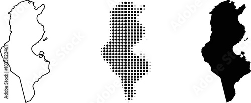 Tunisia Map Vector Set Outline Halftone Silhouette
