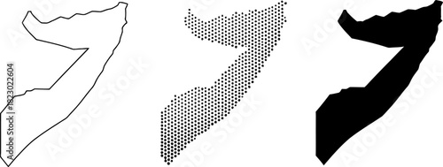 Somalia Map Outline Halftone Dot and Silhouette Set Vector