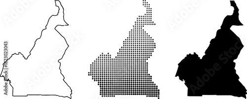Cameroon Map Set Outline Dotted Silhouette