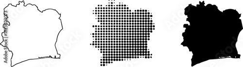  Ivory Coast Map Vector Set Halftone Silhouette Outline
