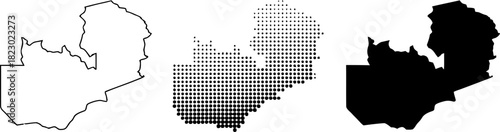 Zambia Map Vector Set Outline Halftone Dot Pattern Silhouette
