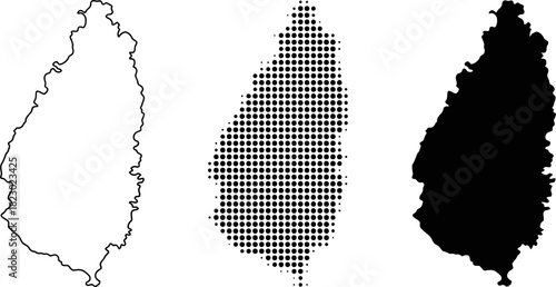 Saint Lucia Map Set Halftone Dots Outline Silhouette