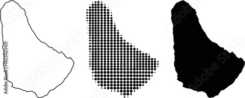Barbados Map Vector Set Outline Halftone and Silhouette