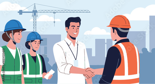 Construction Team Collaboration Handshake Agreement and Successful Project Planning