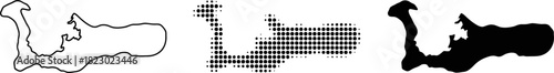 Grand Cayman Island Map Set Outline Halftone Silhouette