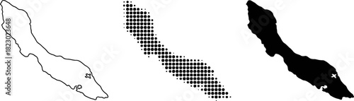 Curaçao Island Map Vector Outline Silhouette Halftone Set