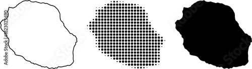 Réunion Island Vector Map Set Outline Silhouette Halftone